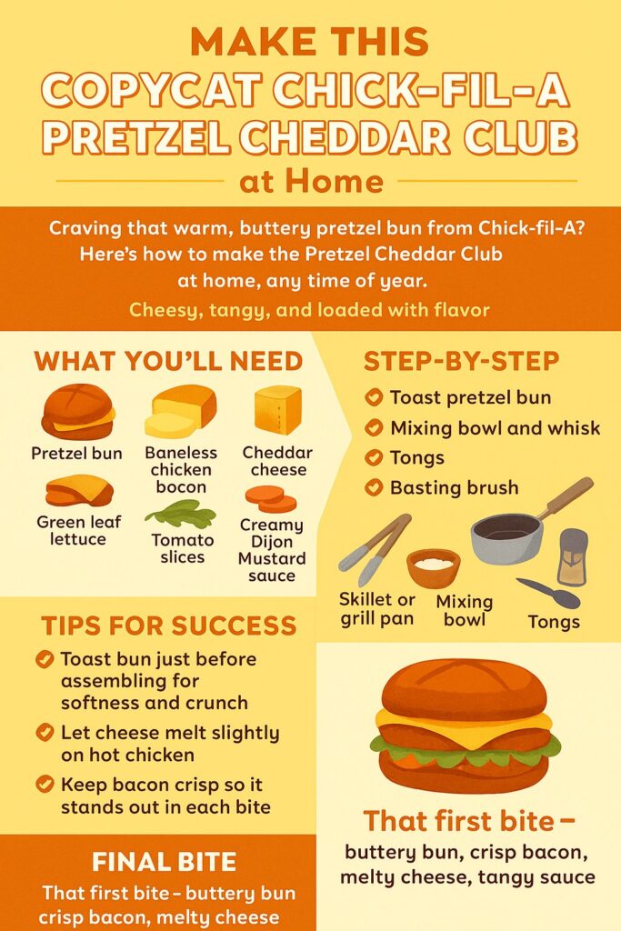 Copycat Chick-fil-A Pretzel Cheddar Club Sandwich Recipe card